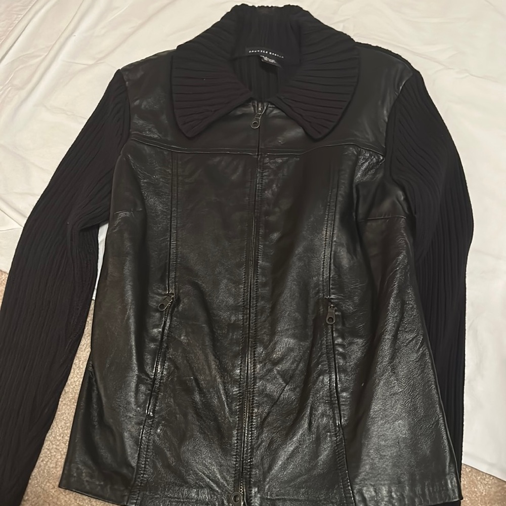 Maurice Sasson genuine black leather sweater, size medium